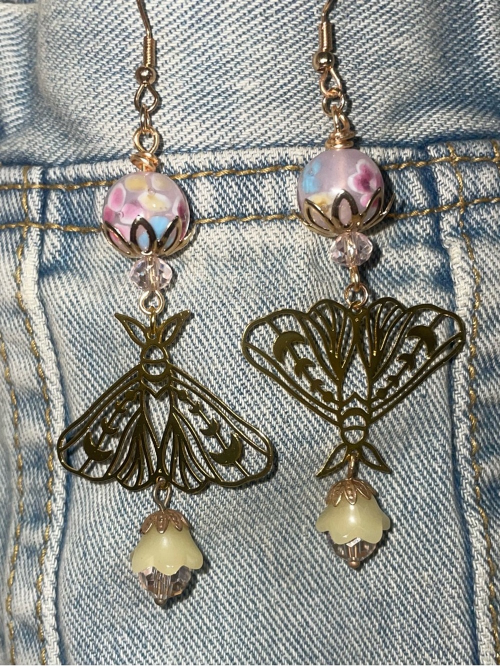 Handmade ‘Spring Flutter’ Floral Moth Earrings - Picture 4 of 8
